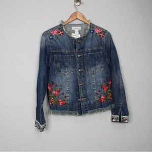 Desigual Floral Embroidred Jean Jacket sz 40 NWT